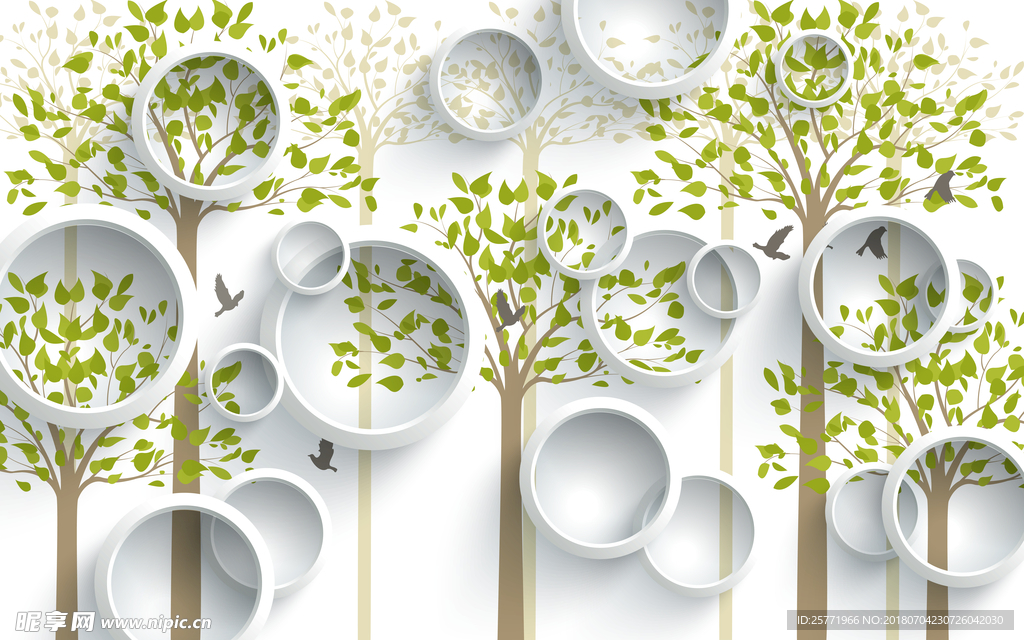 大型现代唯美圈圈森林背景墙