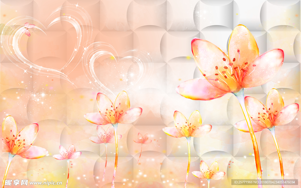 现代唯美爱心花卉背景墙