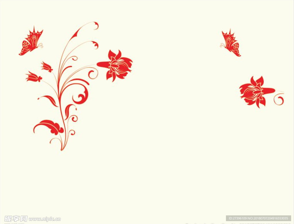 蝴蝶花 对角花 散花矢量