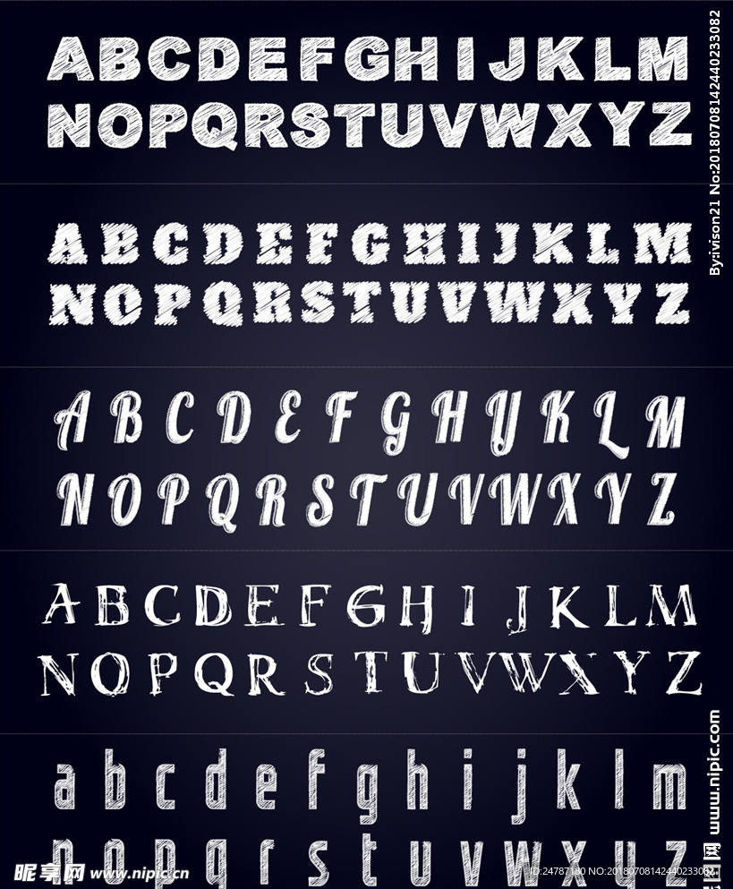 矢量白色粉笔手绘英文字母