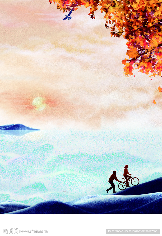 中式意境山水地产插画广告浪漫