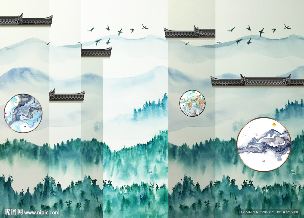 新中式马头墙背景墙