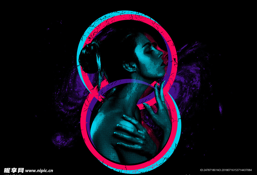 矢量炫酷T恤女人图案