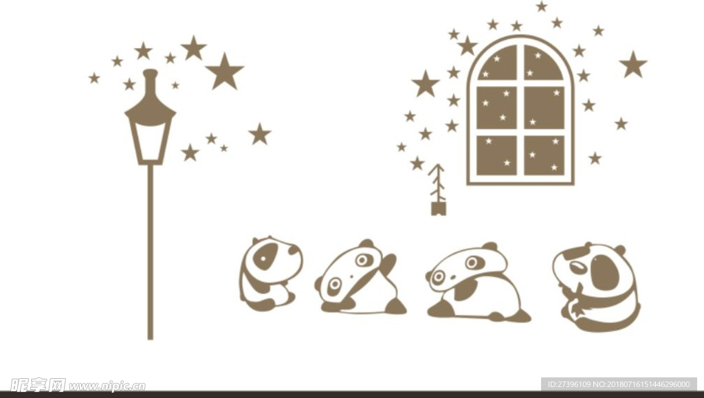 熊猫 路灯 硅藻泥图案矢量