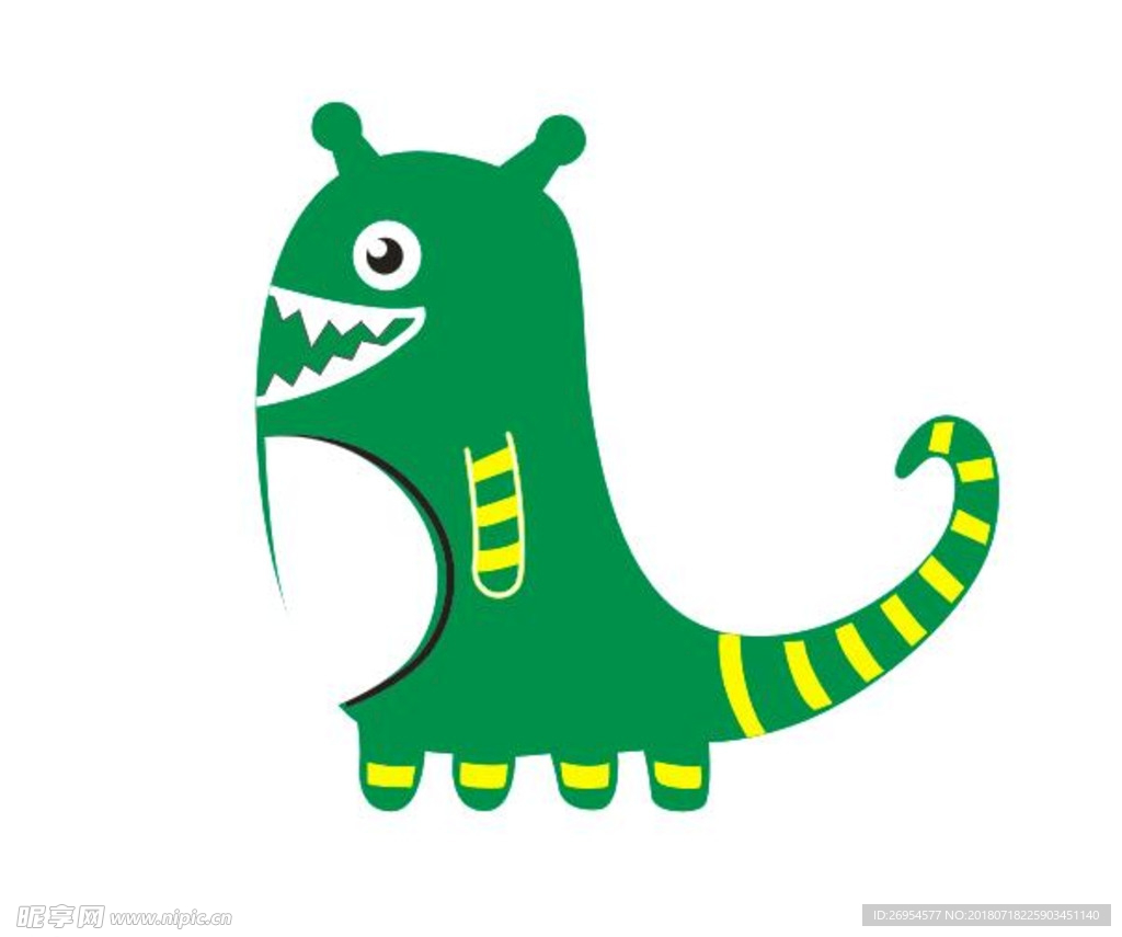 卡通长尾怪物 多色矢量图