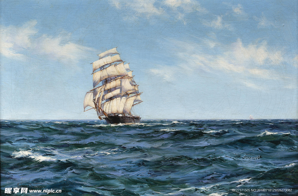 帆船大海油画