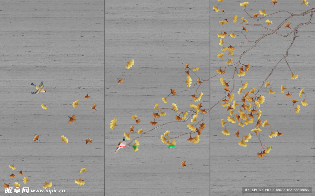 手绘花鸟背景墙