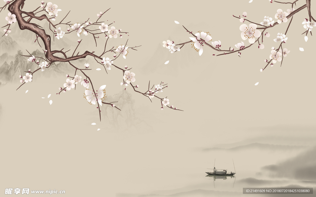 手绘花鸟背景墙