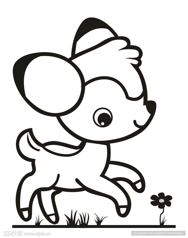 单色可爱卡通动物小鹿矢量图