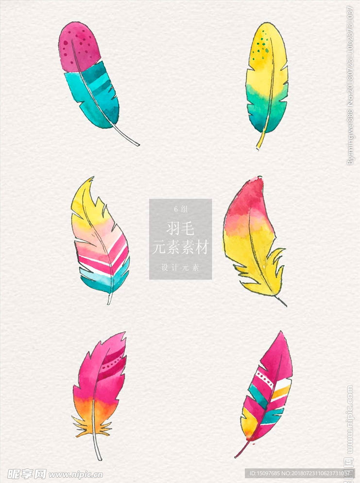 彩色手绘羽毛