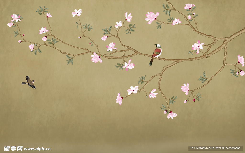 中式花鸟背景墙