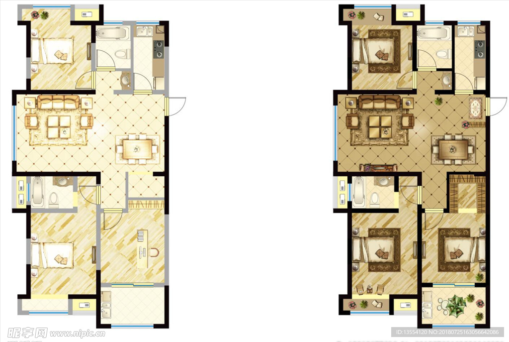 彩色户型平面图