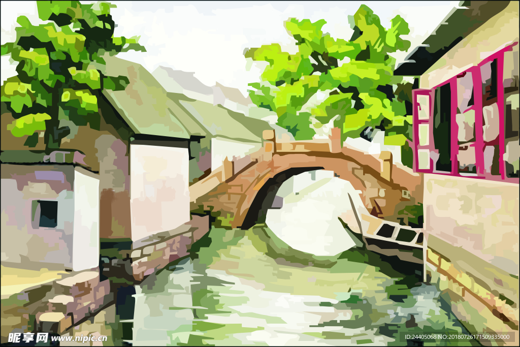 手绘 水粉画 点画 无框画 中