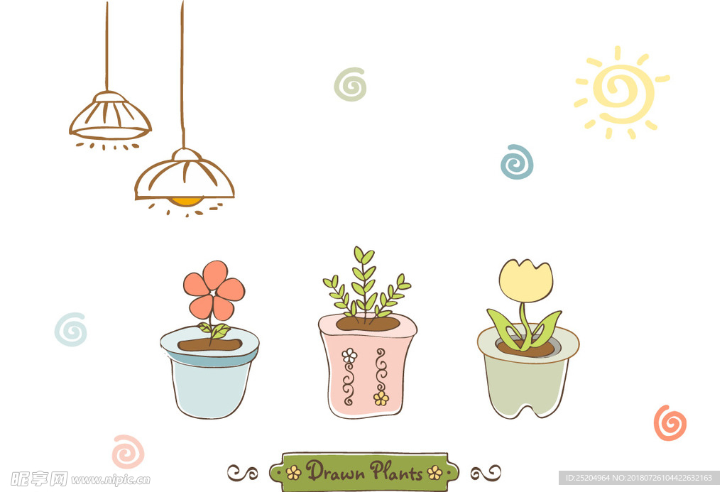 清新手绘盆栽