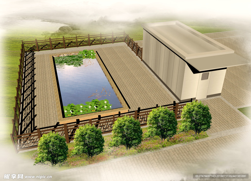 生态景观池鸟瞰效果图