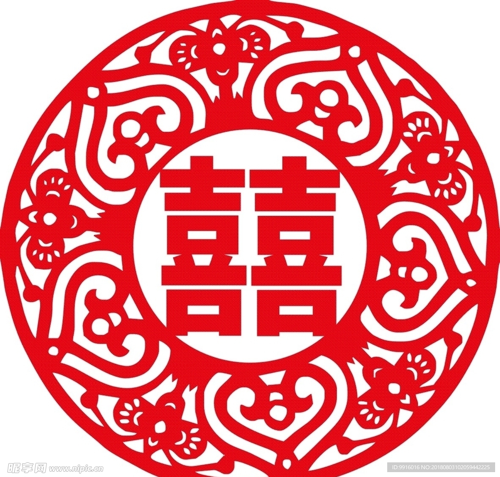 圆形双喜贴纸素材图