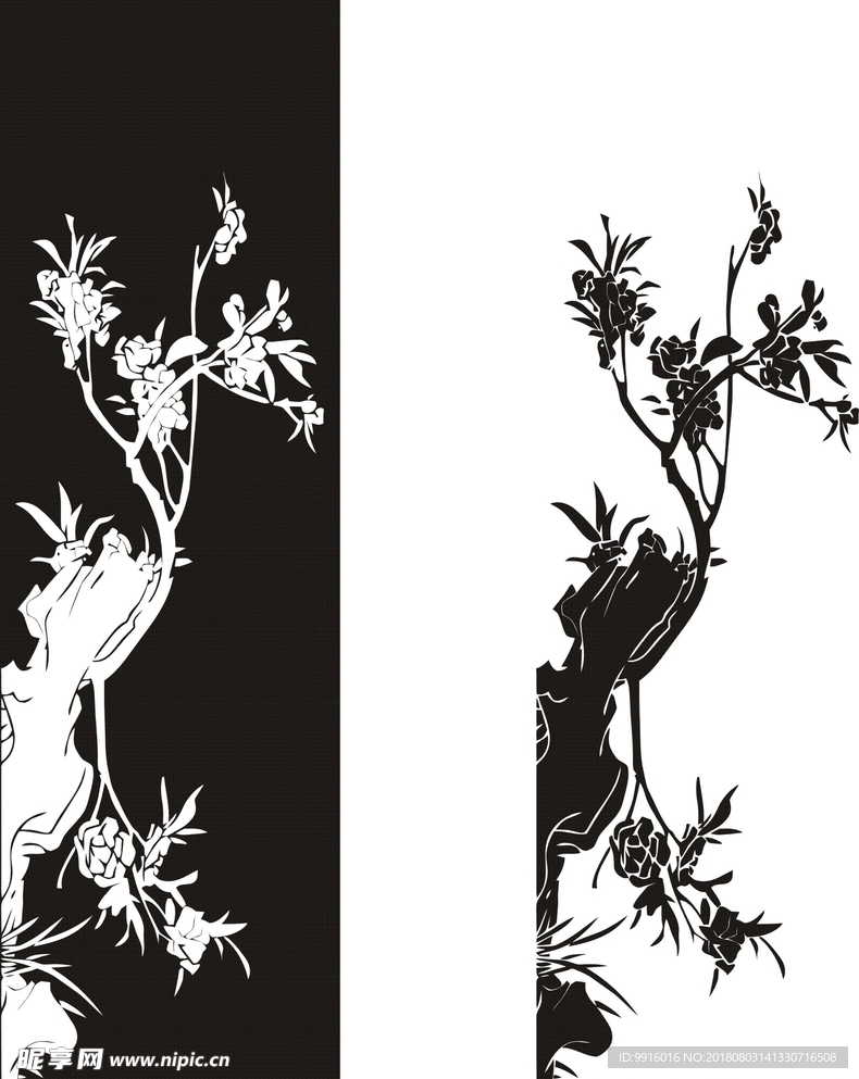 抽象牡丹雕刻图案