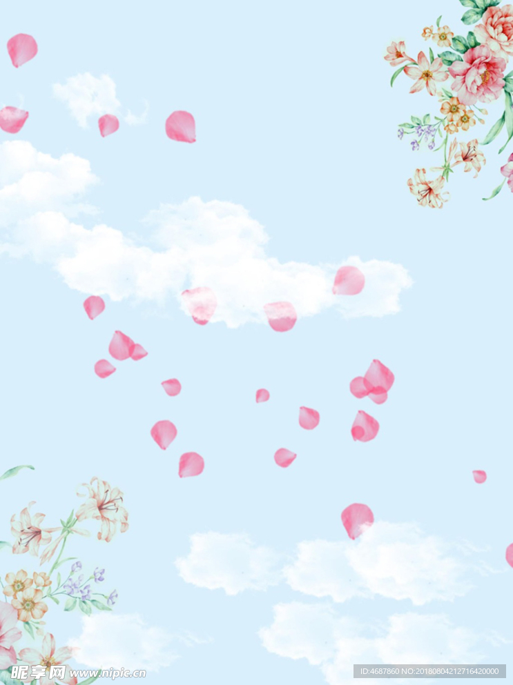 蓝天白云玫瑰花瓣