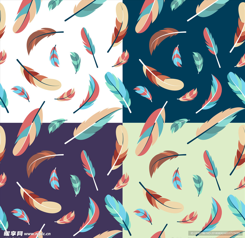 羽毛水彩矢量图案背景