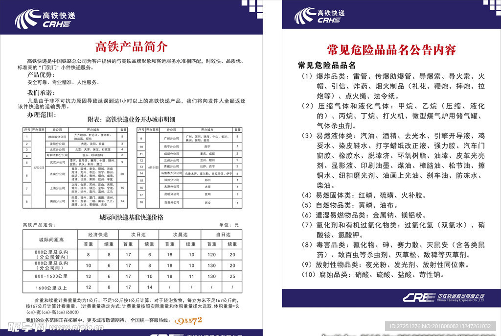 高铁产品简介、常见危险品品名