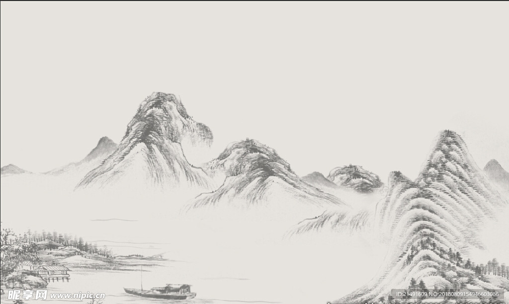 水墨山背景墙