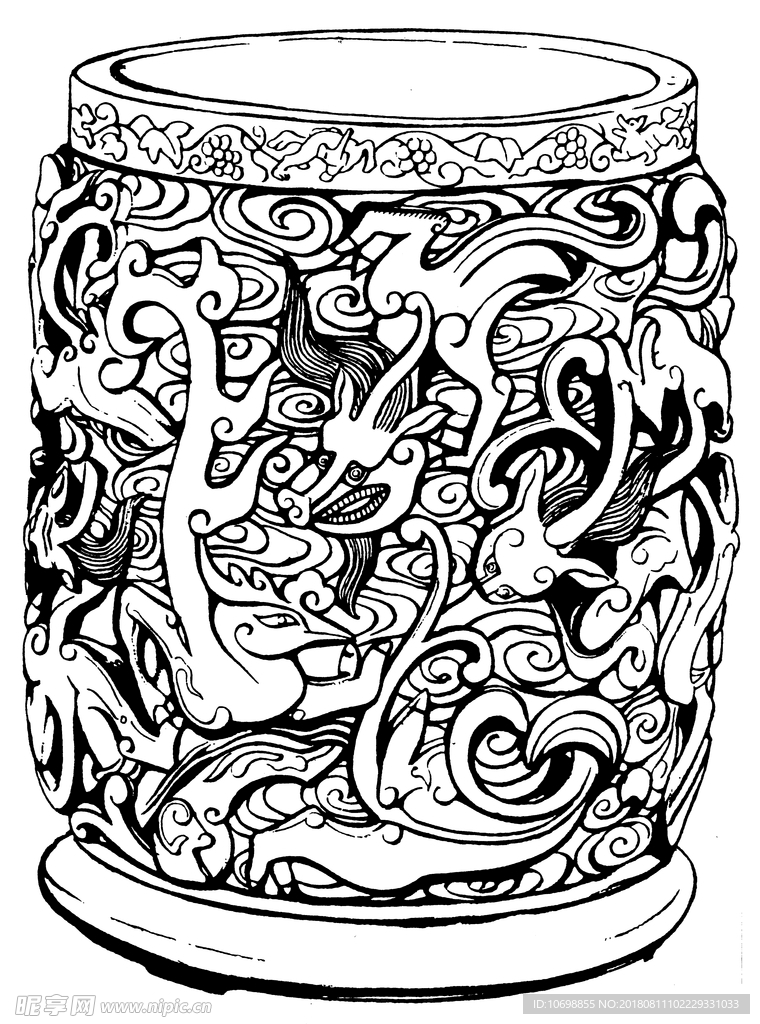 中国传统龙圆柱鼓凳