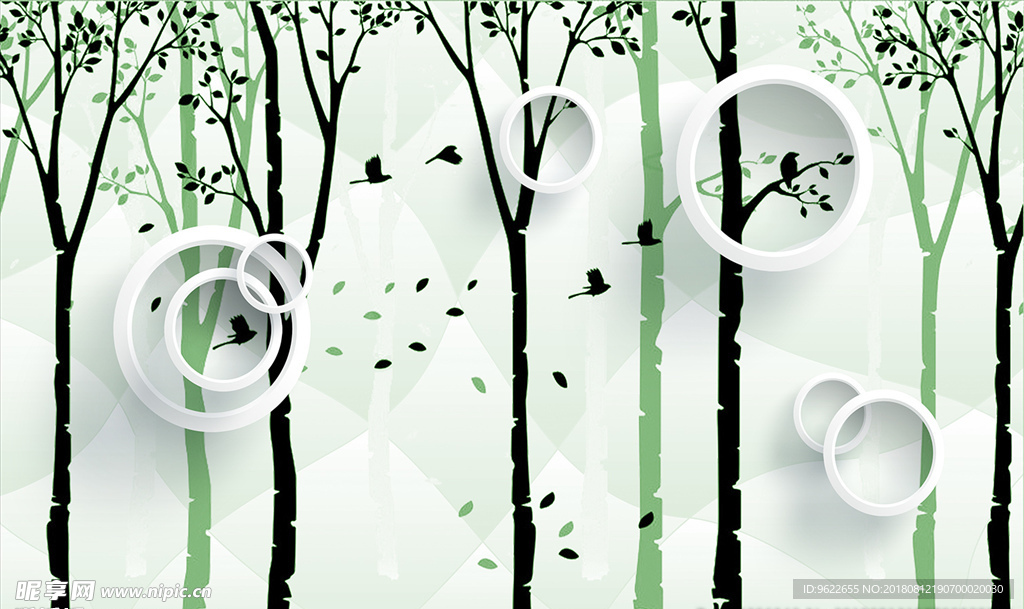 现代树林淡雅电视背景墙