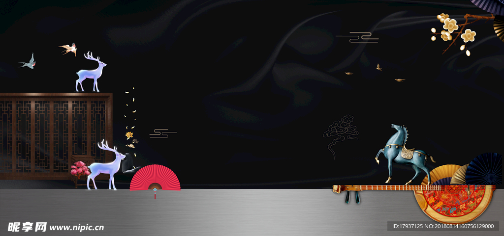 中式 建筑 家具 窗花 意境