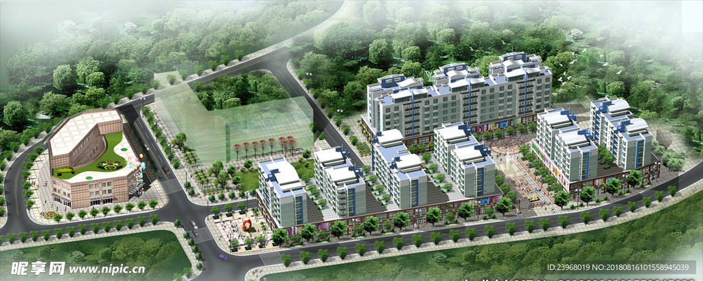 小区住宅区鸟瞰图