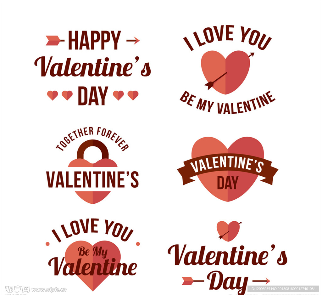 9款扁平化情人节标签矢量素材
