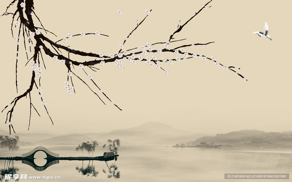 中式花鸟背景墙