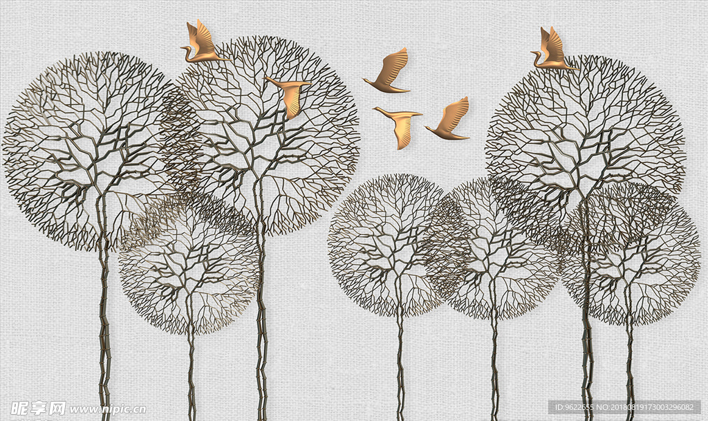 北欧3D浮雕树背景墙