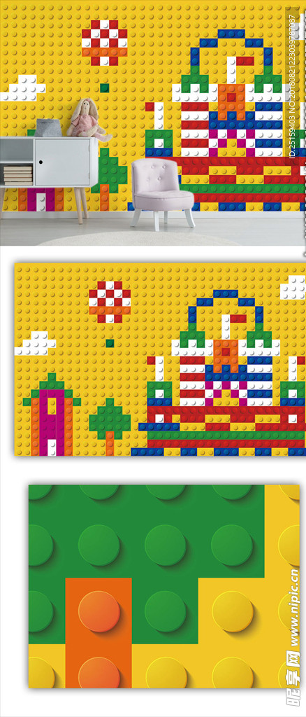 现代简约高清儿童房积木背景墙