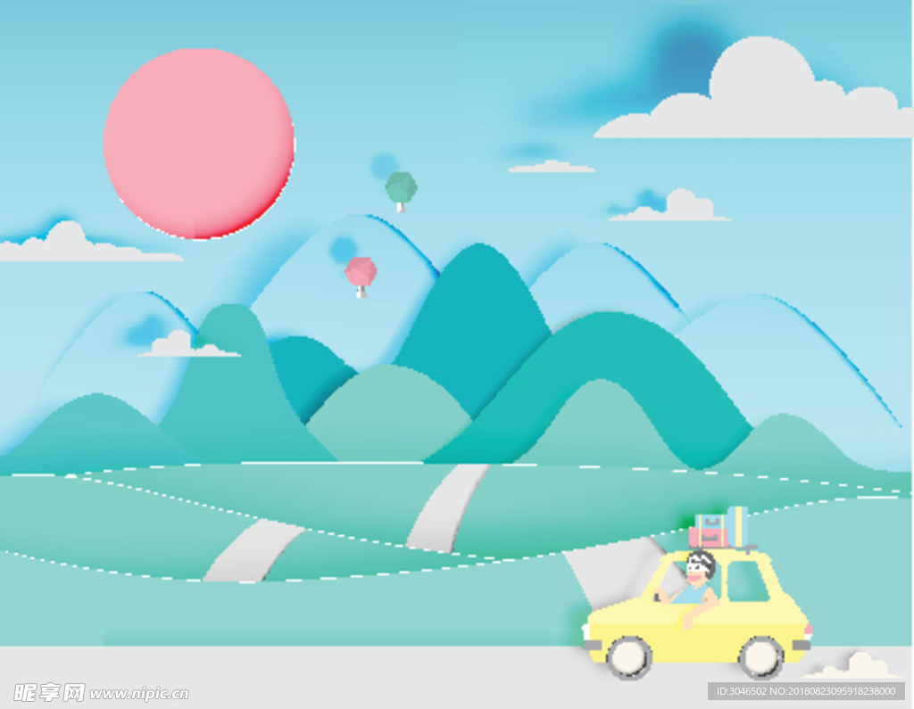 手绘矢量春天旅游旅行素材