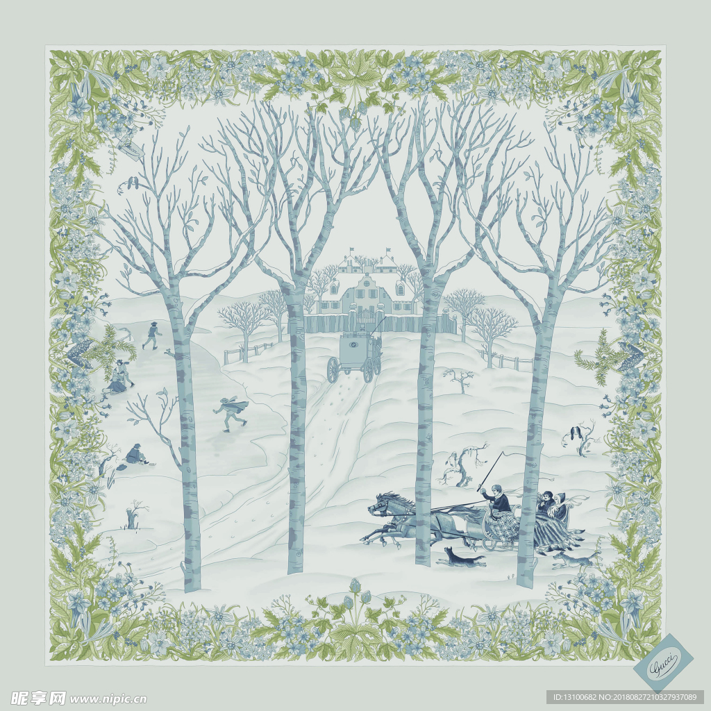 方巾 丝巾 女装图案 数码印花