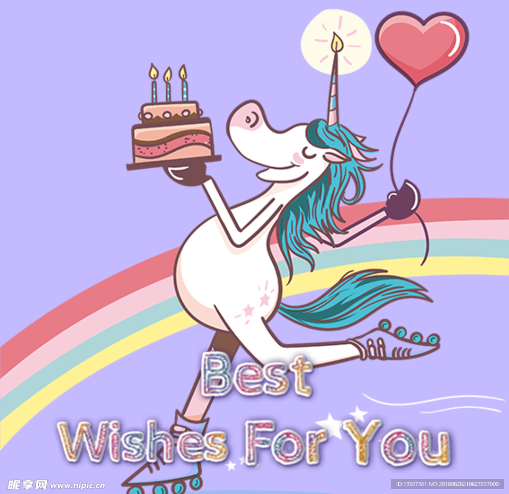 手绘独角兽拿着蛋糕卡通形象