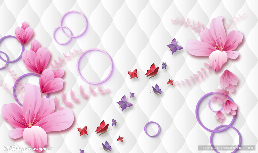 时尚简约蝶恋花电视背景墙