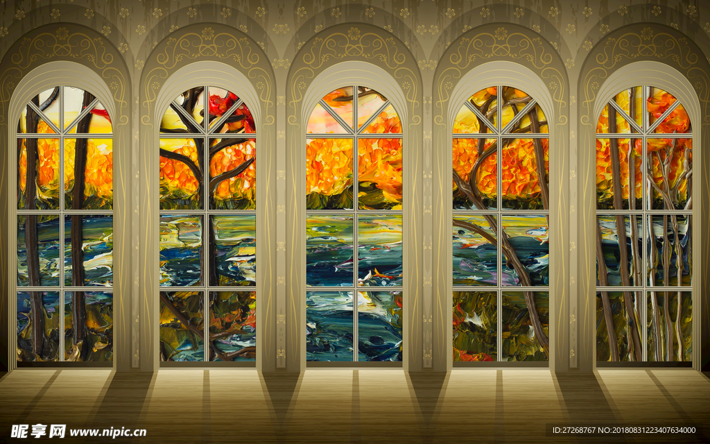 复古欧式建筑背景墙