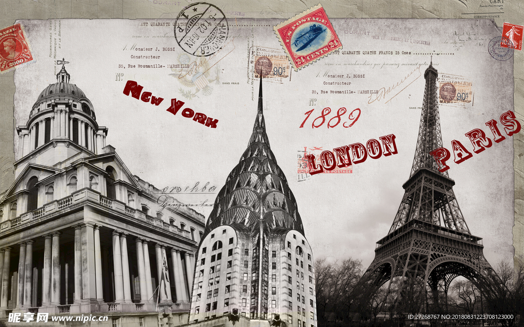 复古欧式建筑背景墙