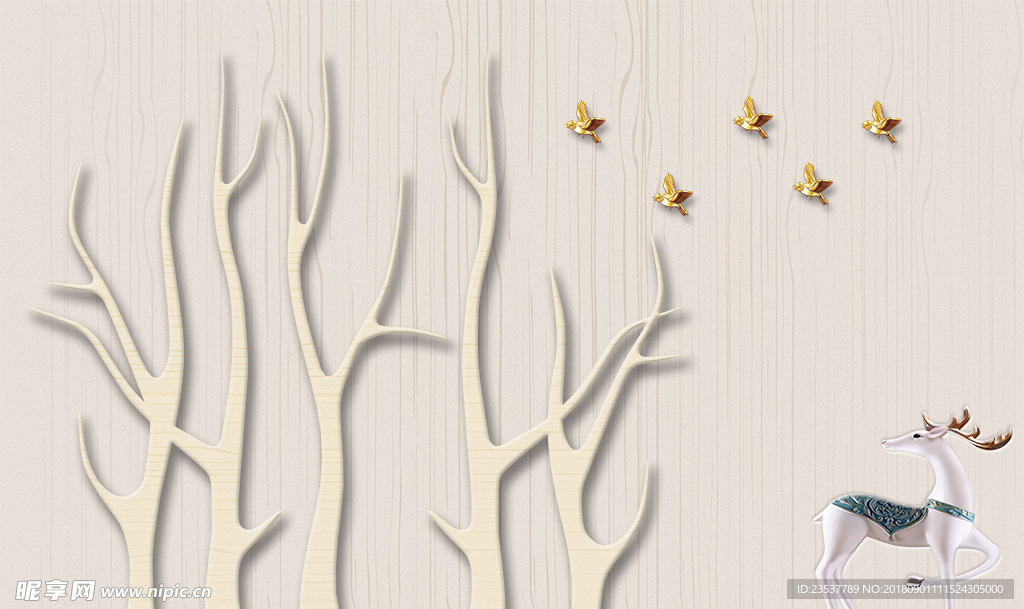 简约抽象木纹树木背景墙装饰画