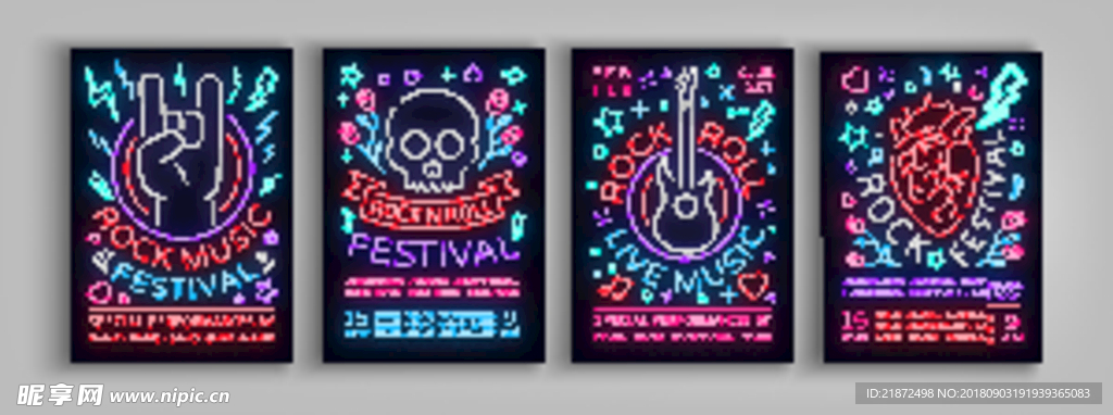 摇滚音乐霓虹灯风格海报