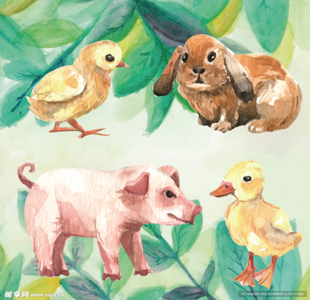 水彩绘农场动物
