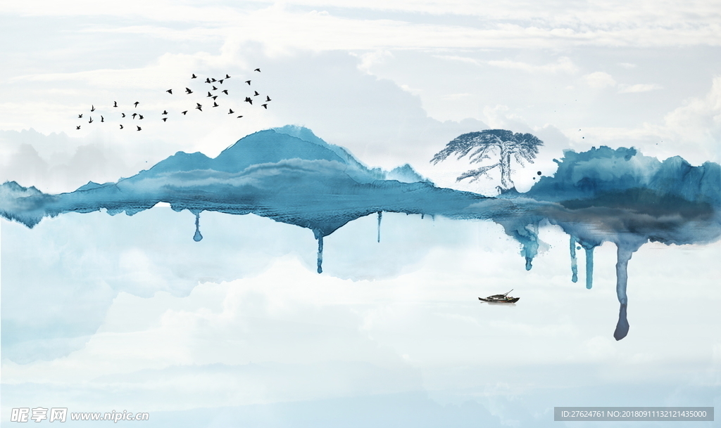 新中式意境山水背景图