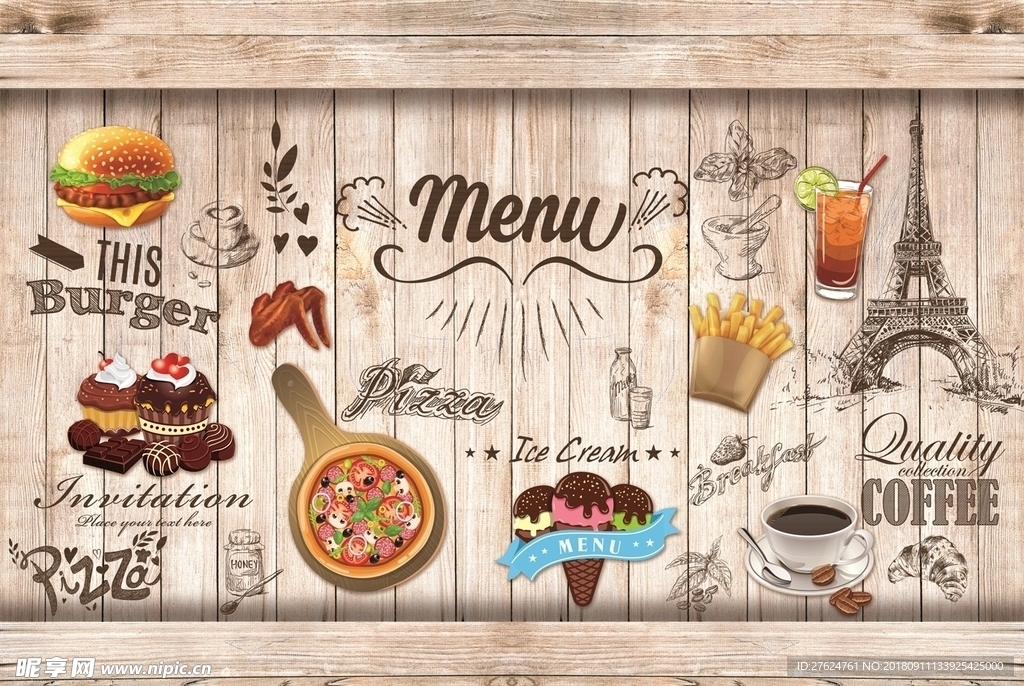 西式快餐主题怀旧背景图