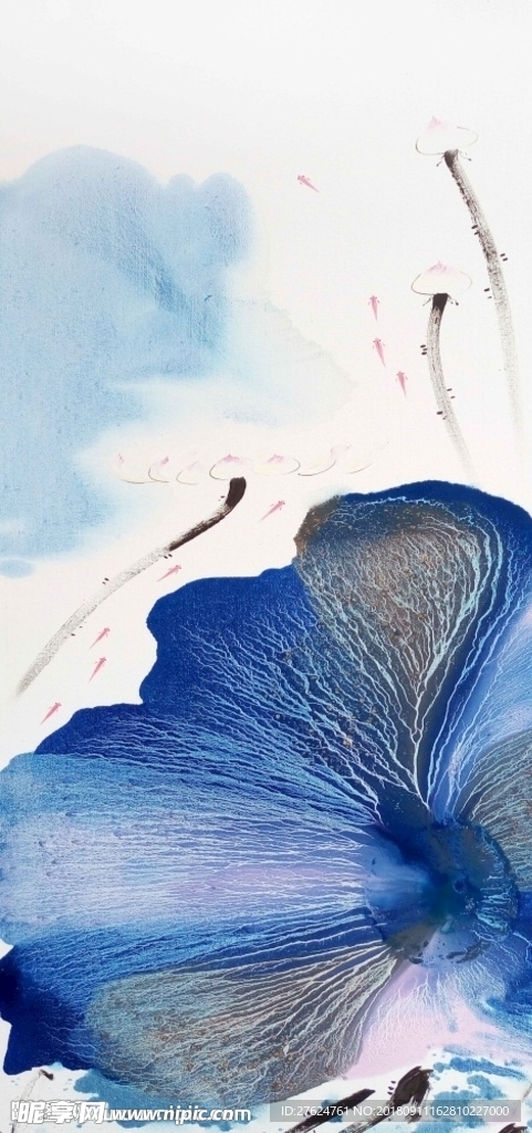 水墨泼墨蓝色荷花背景图