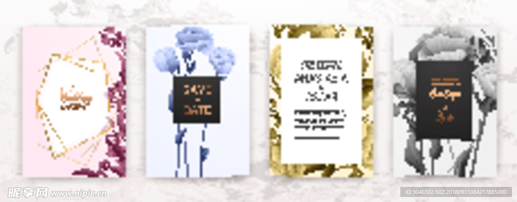 矢量温馨花卉相框婚礼请柬设计