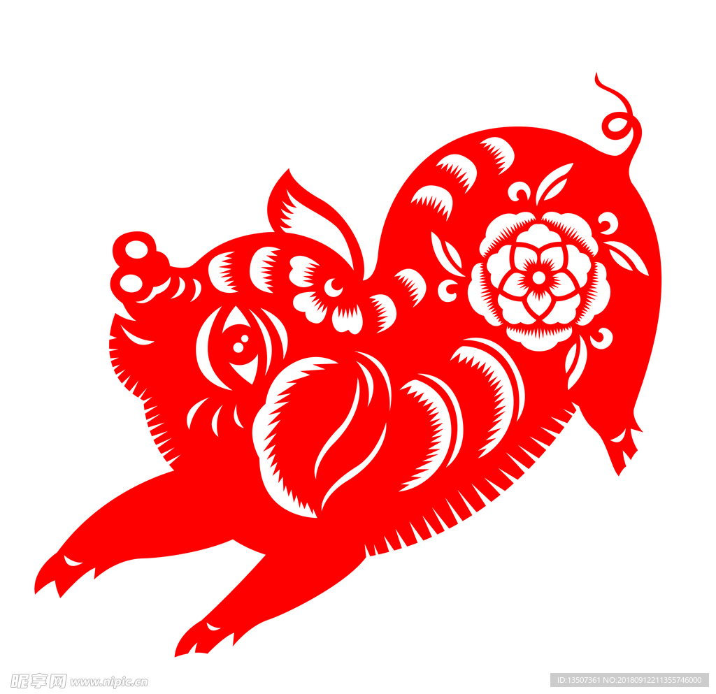 手绘红色喜庆猪年画AI矢量图