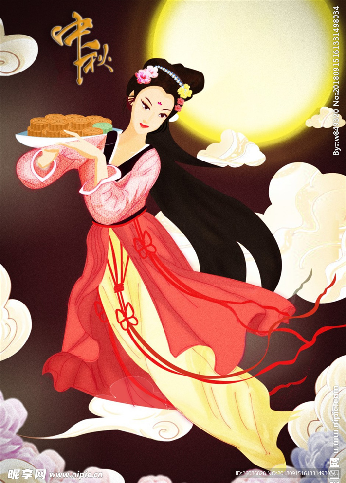 中秋嫦娥仙子矢量插画海报