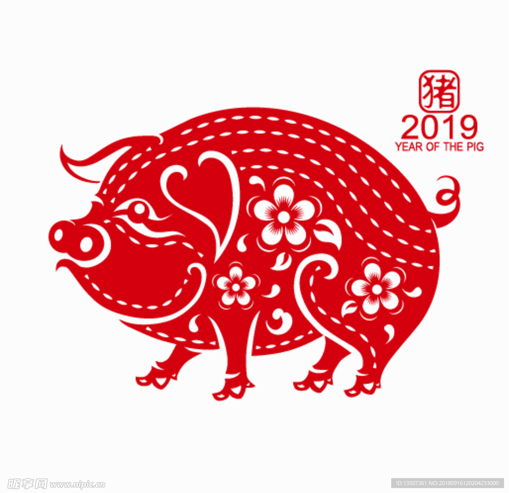 2019猪年花纹剪纸图案设计
