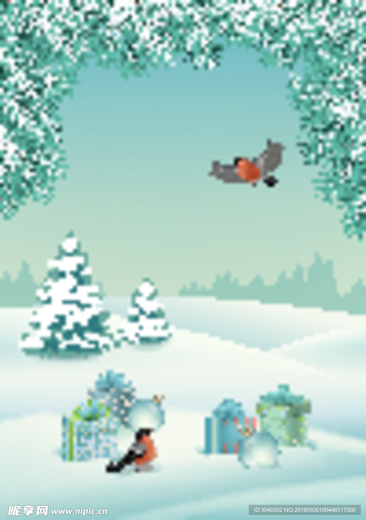 矢量冬季田园插画设计
